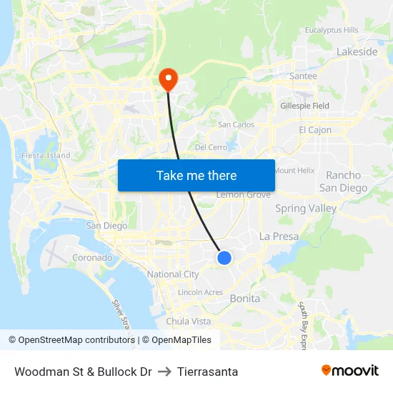 Woodman St & Bullock Dr to Tierrasanta map