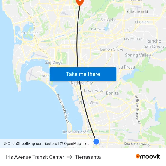 Iris Avenue Transit Center to Tierrasanta map