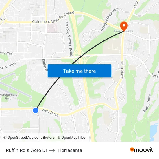 Ruffin Rd & Aero Dr to Tierrasanta map