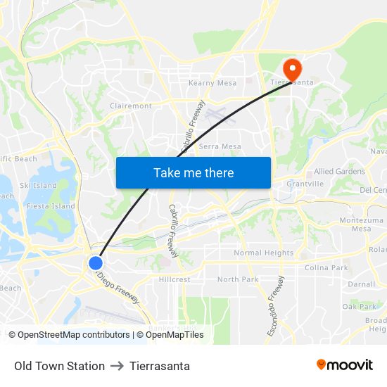 Old Town Station to Tierrasanta map