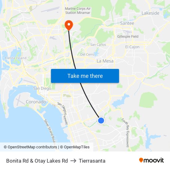 Bonita Rd & Otay Lakes Rd to Tierrasanta map