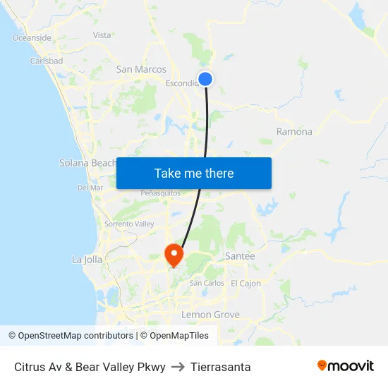 Citrus Av & Bear Valley Pkwy to Tierrasanta map