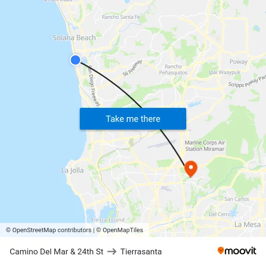 Camino Del Mar & 24th St to Tierrasanta map