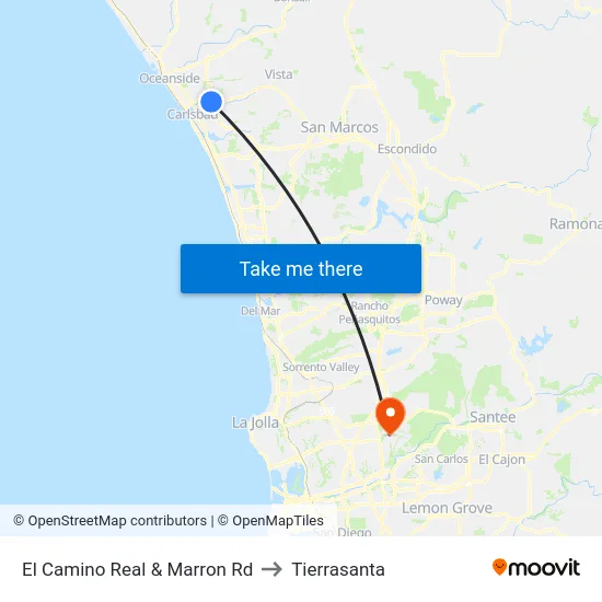 El Camino Real & Marron Rd to Tierrasanta map