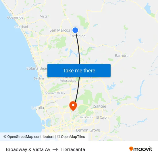Broadway & Vista Av to Tierrasanta map