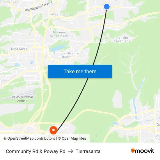 Community Rd & Poway Rd to Tierrasanta map