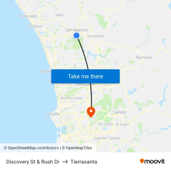 Discovery St & Rush Dr to Tierrasanta map