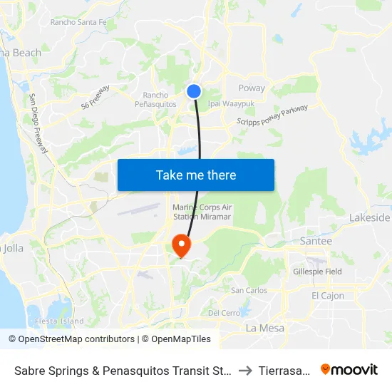 Sabre Springs & Penasquitos Transit Station to Tierrasanta map