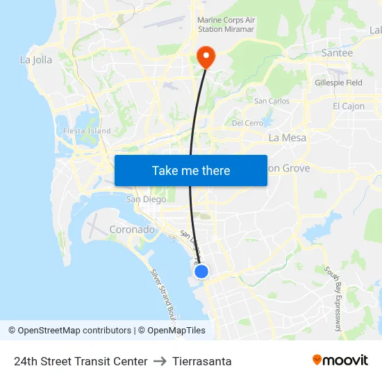 24th Street Transit Center to Tierrasanta map