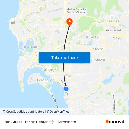 8th Street Transit Center to Tierrasanta map
