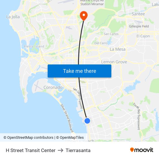 H Street Transit Center to Tierrasanta map