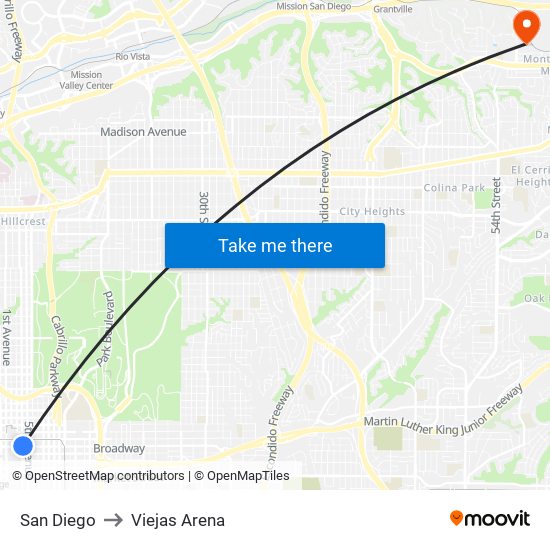 San Diego to Viejas Arena map