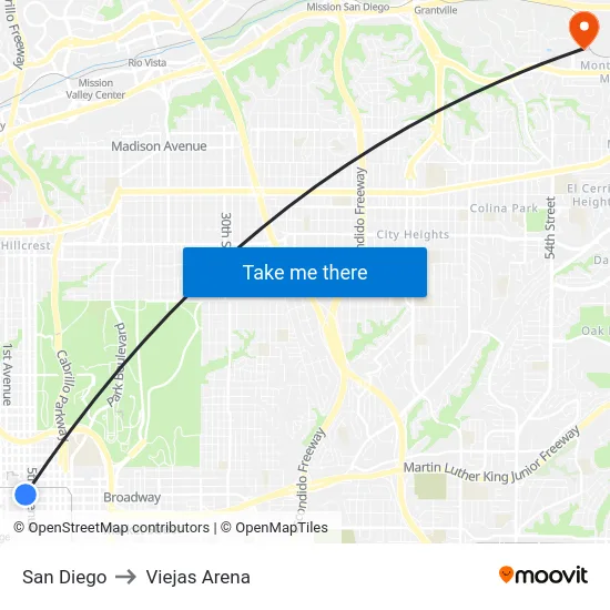 San Diego to Viejas Arena map