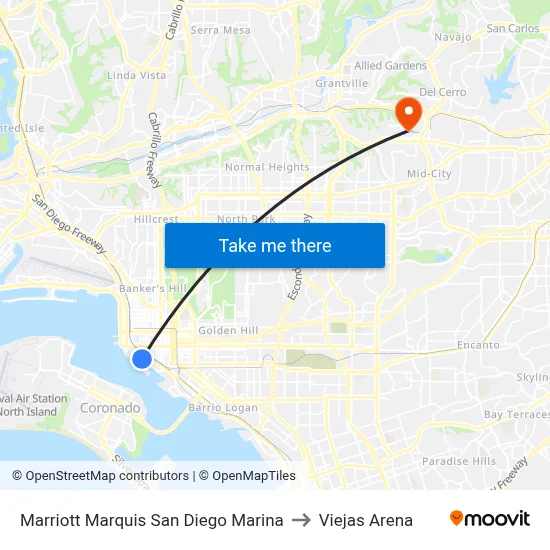 Marriott Marquis San Diego Marina to Viejas Arena map