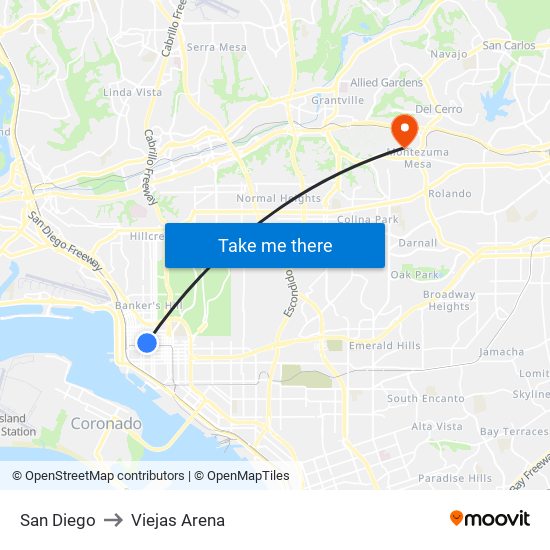 San Diego to Viejas Arena map