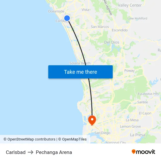 Carlsbad to Pechanga Arena map