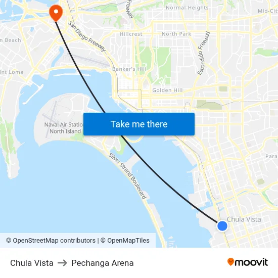 Chula Vista to Pechanga Arena map