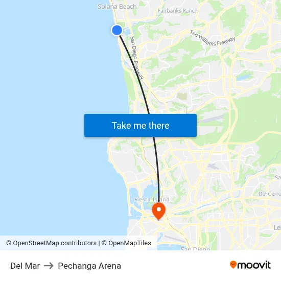 Del Mar to Pechanga Arena map