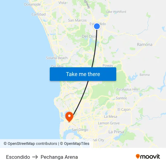 Escondido to Pechanga Arena map