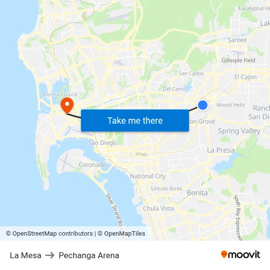 La Mesa to Pechanga Arena map