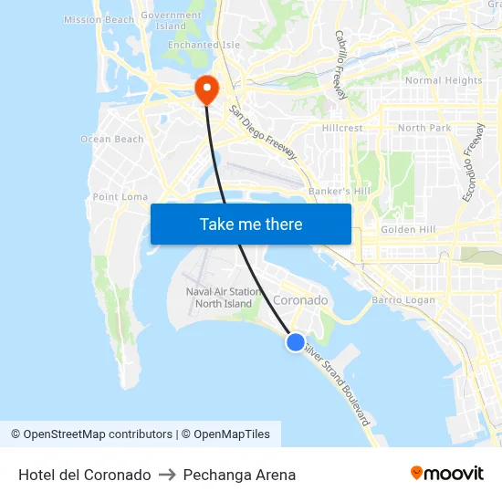 Hotel del Coronado to Pechanga Arena map