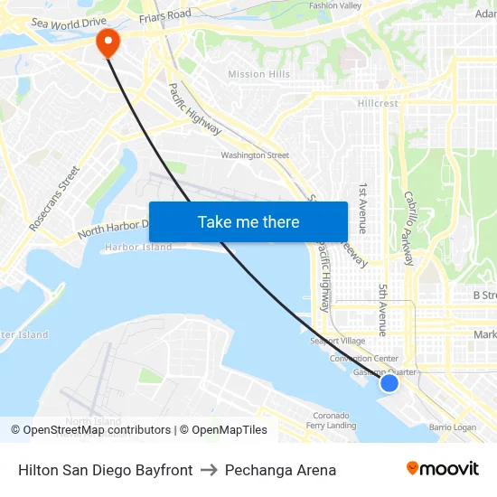 Hilton San Diego Bayfront to Pechanga Arena map