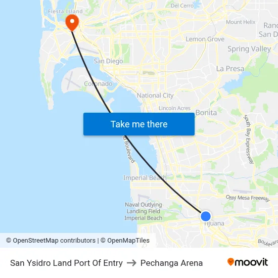 San Ysidro Land Port Of Entry to Pechanga Arena map