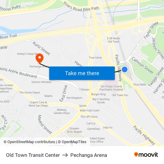 Old Town Transit Center to Pechanga Arena map