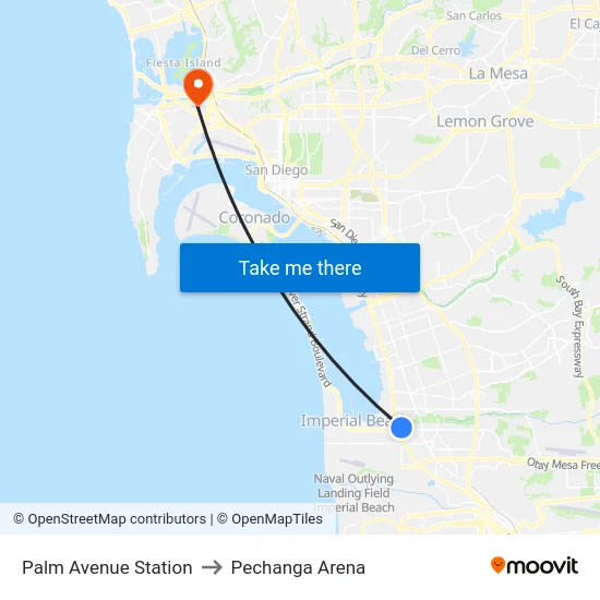 Palm Avenue Station to Pechanga Arena map