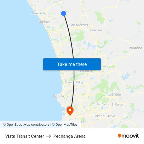 Vista Transit Center to Pechanga Arena map
