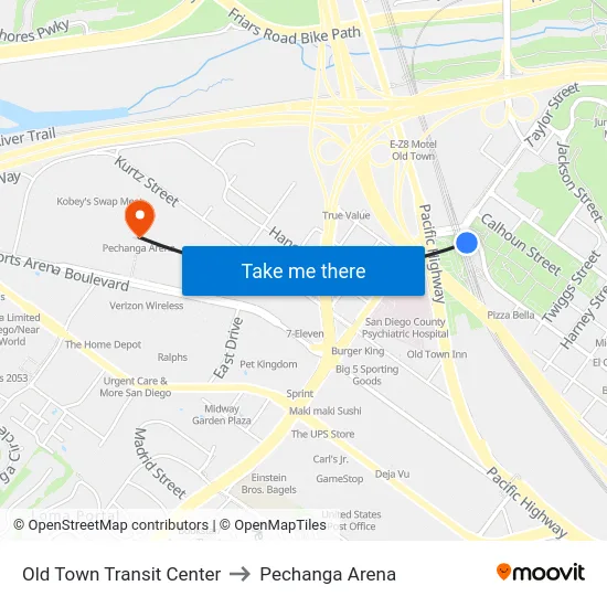Old Town Transit Center to Pechanga Arena map