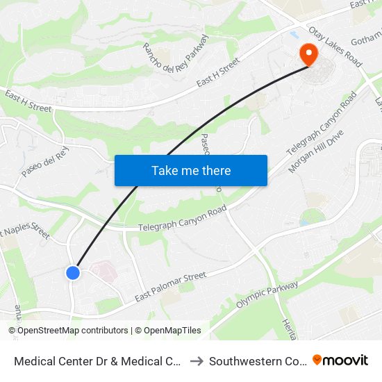 Medical Center Dr & Medical Center Ct to Southwestern College map