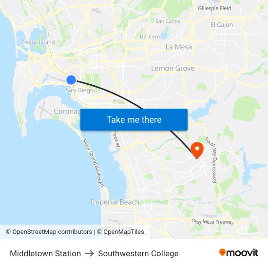 Middletown Station to Southwestern College map