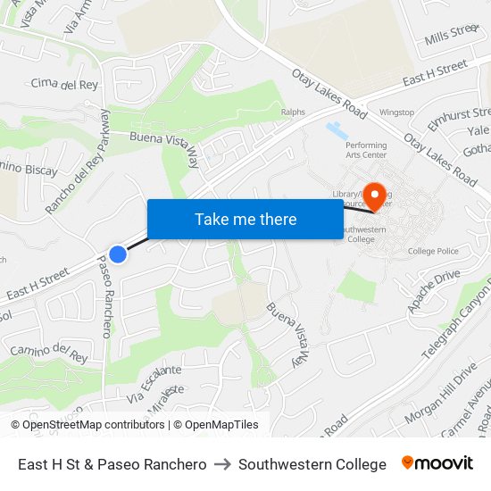 East H St & Paseo Ranchero to Southwestern College map