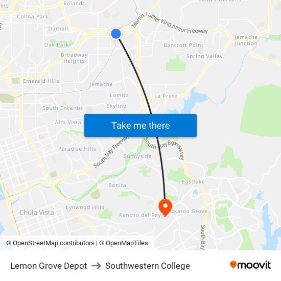 Lemon Grove Depot to Southwestern College map