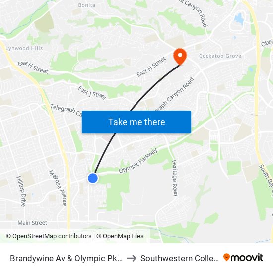 Brandywine Av & Olympic Pkwy to Southwestern College map