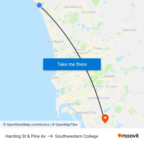 Harding St & Pine Av to Southwestern College map