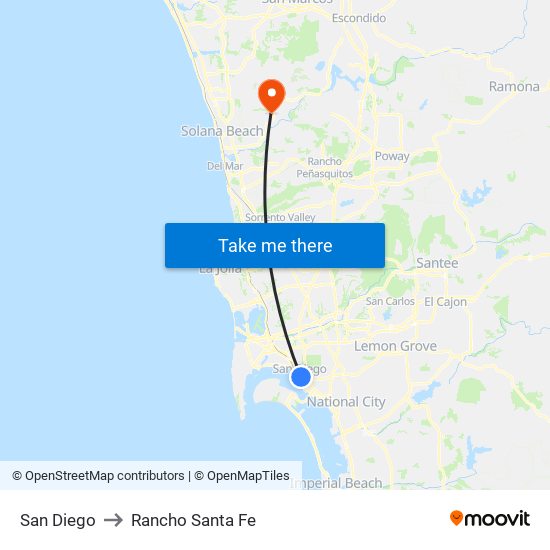 San Diego to Rancho Santa Fe map