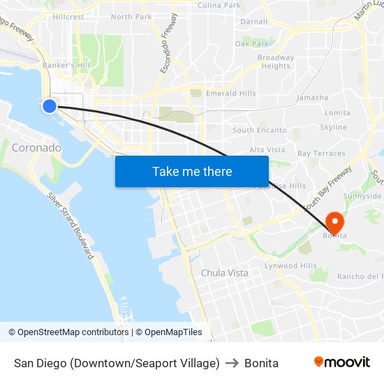 San Diego (Downtown/Seaport Village) to Bonita map