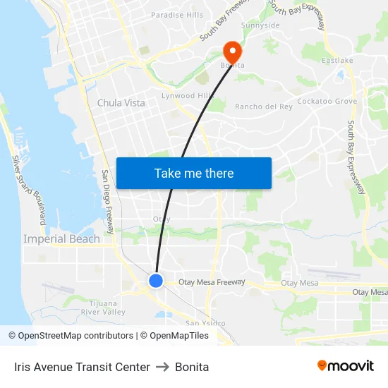Iris Avenue Transit Center to Bonita map