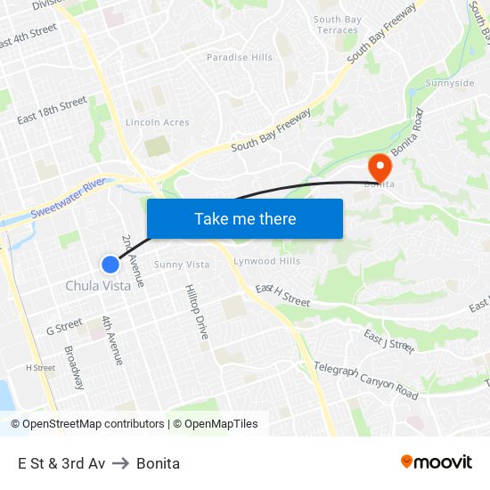 E St & 3rd Av to Bonita map