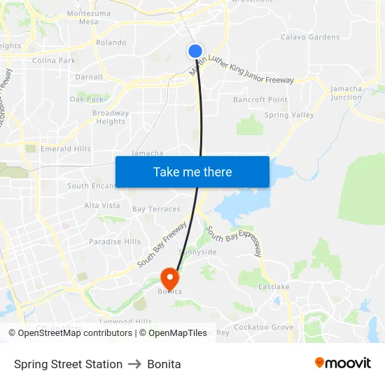 Spring Street Station to Bonita map