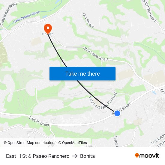 East H St & Paseo Ranchero to Bonita map