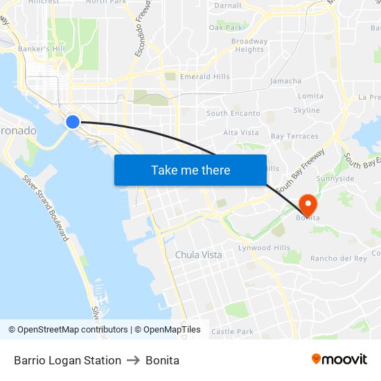 Barrio Logan Station to Bonita map