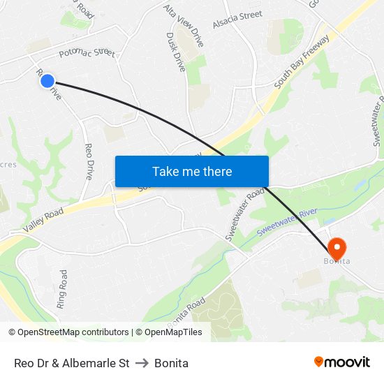 Reo Dr & Albemarle St to Bonita map