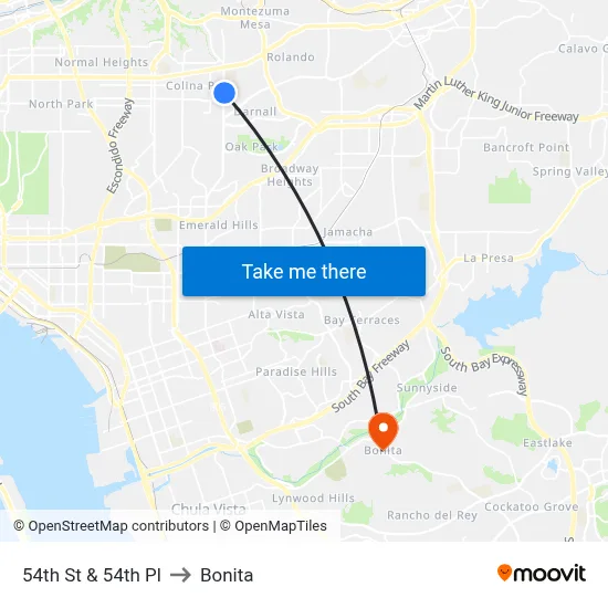 54th St & 54th Pl to Bonita map