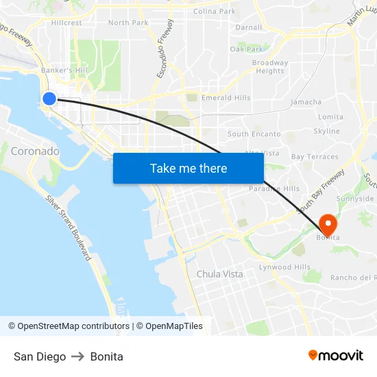 San Diego to Bonita map