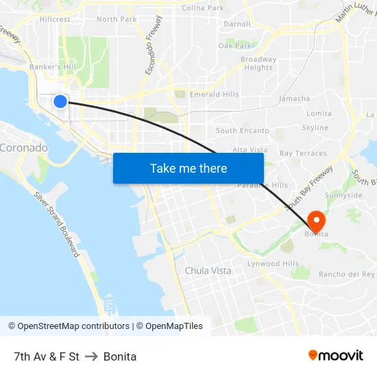 7th Av & F St to Bonita map