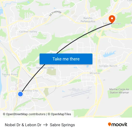Nobel Dr & Lebon Dr to Sabre Springs map