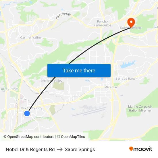 Nobel Dr & Regents Rd to Sabre Springs map